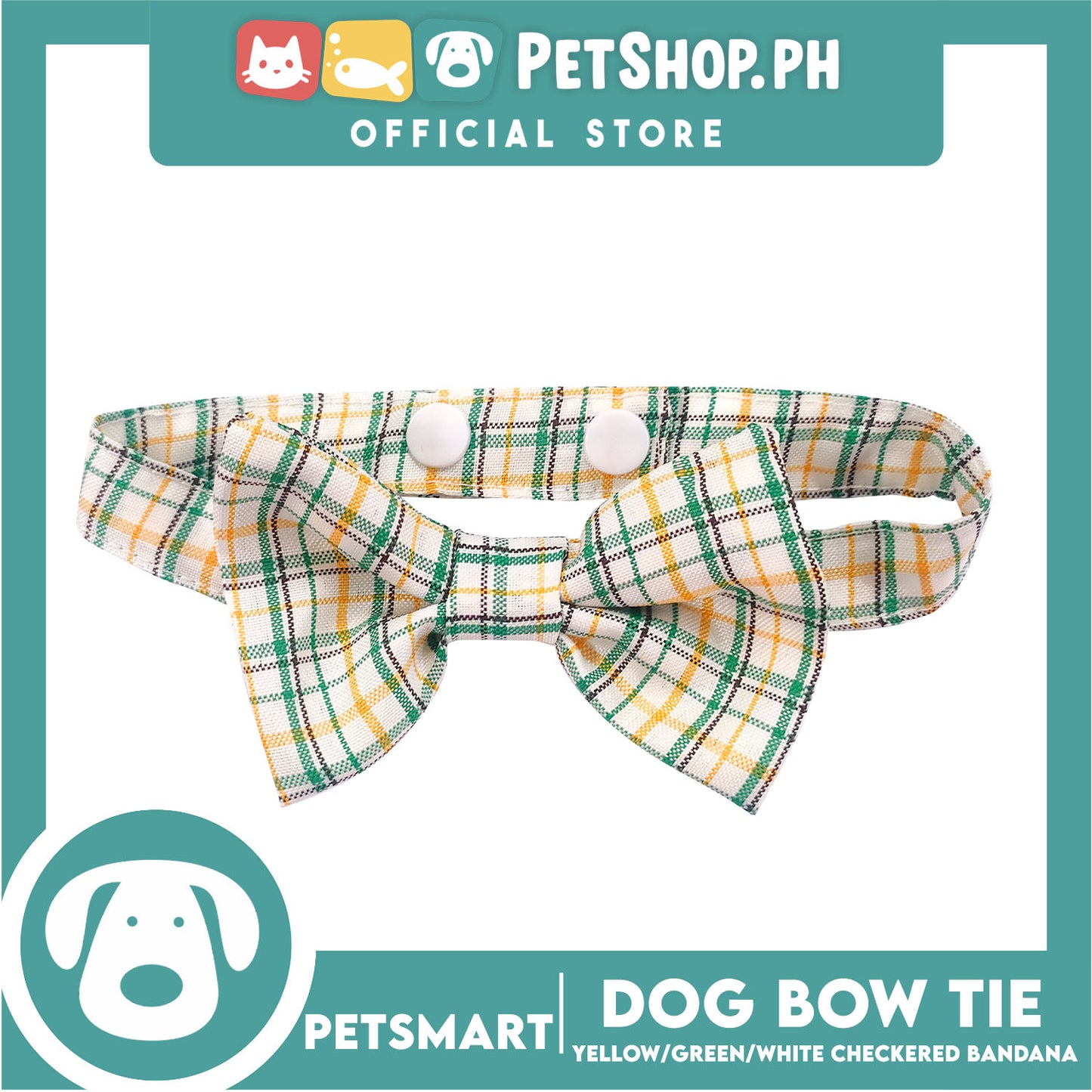 Pet Bow Tie Bandana Checkered Design, Yellow Green White Color DB-CTN36M (Medium) Perfect Fit For Dogs And Cats