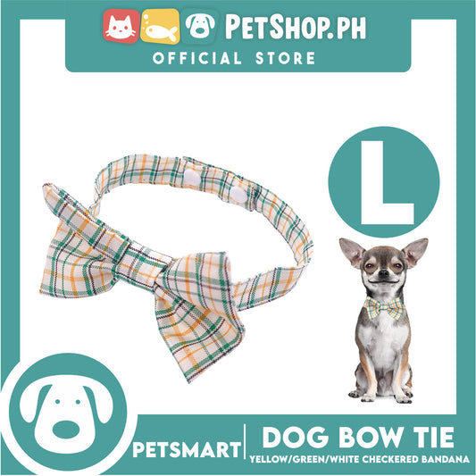 Pet Bow Tie Bandana Checkered Design, Yellow Green White ColorDB-CTN36L (Large) Perfect Fit For Dogs And Cats