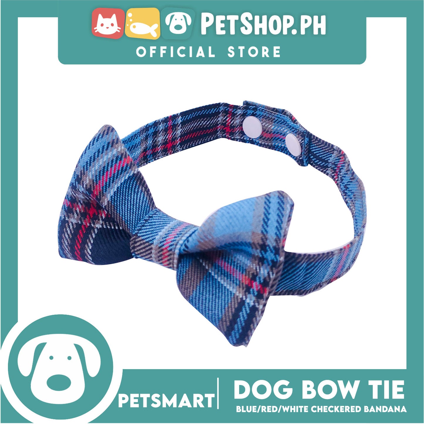 Pet Bow Tie Bandana Checkered Design, Blue Red White Color DB-CTN37S (Small) Perfect Fit For Dogs And Cats