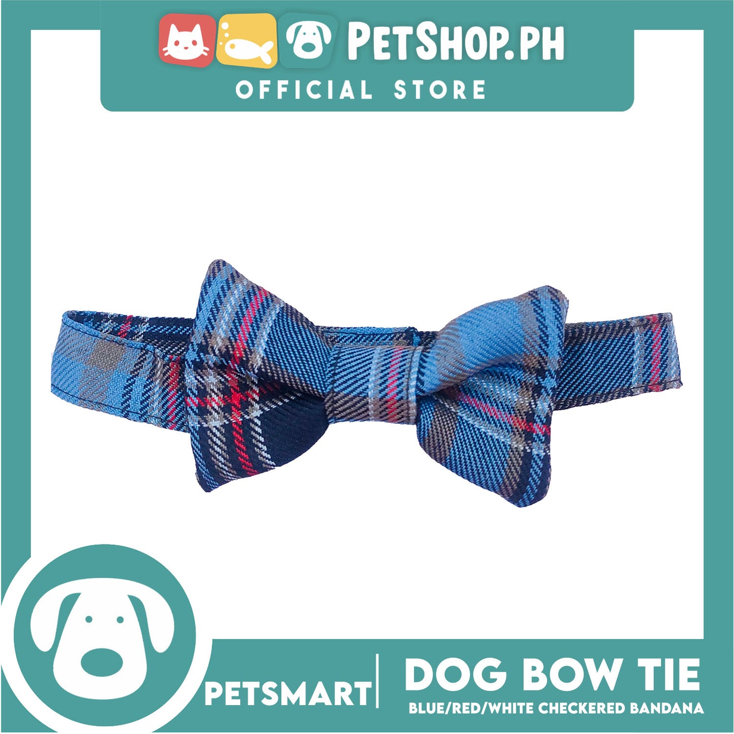 Pet Bow Tie Bandana Checkered Design, Blue Red White Color DB-CTN37S (Small) Perfect Fit For Dogs And Cats
