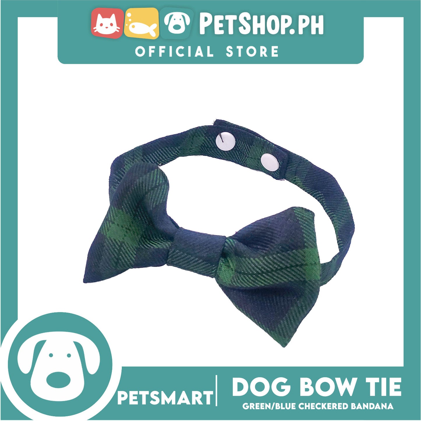 Pet Bow Tie Bandana Checkered Design, Green Blue Color DB-CTN38XS (XS) Perfect Fit For Dogs And Cats
