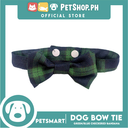 Pet Bow Tie Bandana Checkered Design, Green Blue Color DB-CTN38XS (XS) Perfect Fit For Dogs And Cats