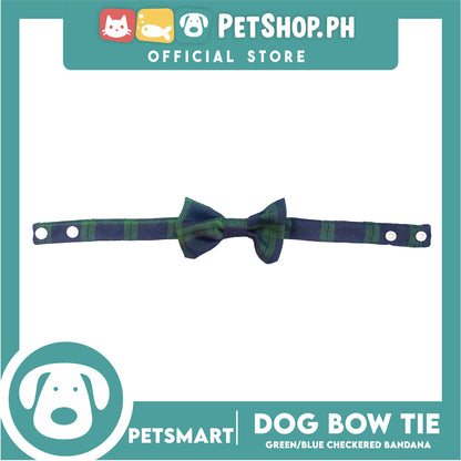 Pet Bow Tie Bandana Checkered Design, Green Blue Color DB-CTN38XS (XS) Perfect Fit For Dogs And Cats