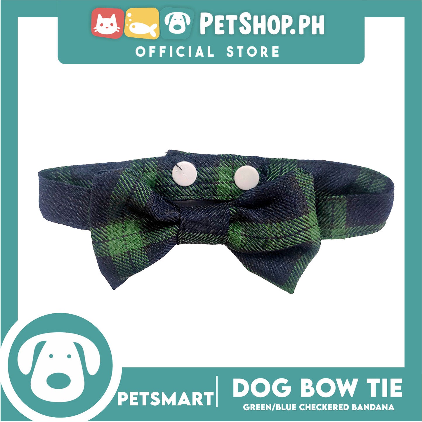 Pet Bow Tie Bandana Checkered Design, Green Blue Color DB-CTN38L (Large) Perfect Fit For Dogs And Cats