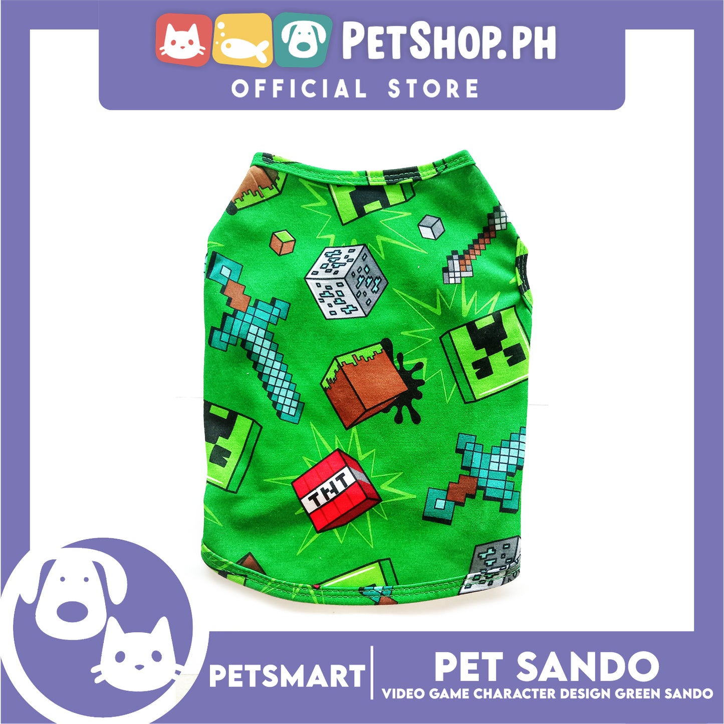 Pet Sando with Character Design, Green Color DG-CTN139L (Large) Perfect Fit For Dogs And Cats