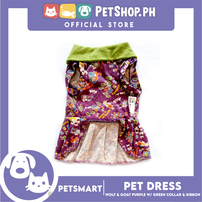 Pet Dress Wolf and Goat Design, Purple with Green Collar and Ribbon Color DG-CTN141M (Medium) Perfect Fit For Dogs And Cats