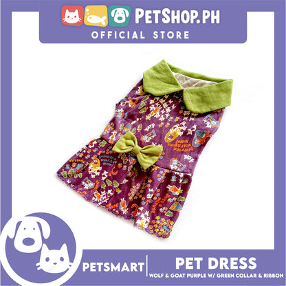 Pet Dress Wolf and Goat Design, Purple with Green Collar and Ribbon Color DG-CTN141XL (XL) Perfect Fit For Dogs And Cats