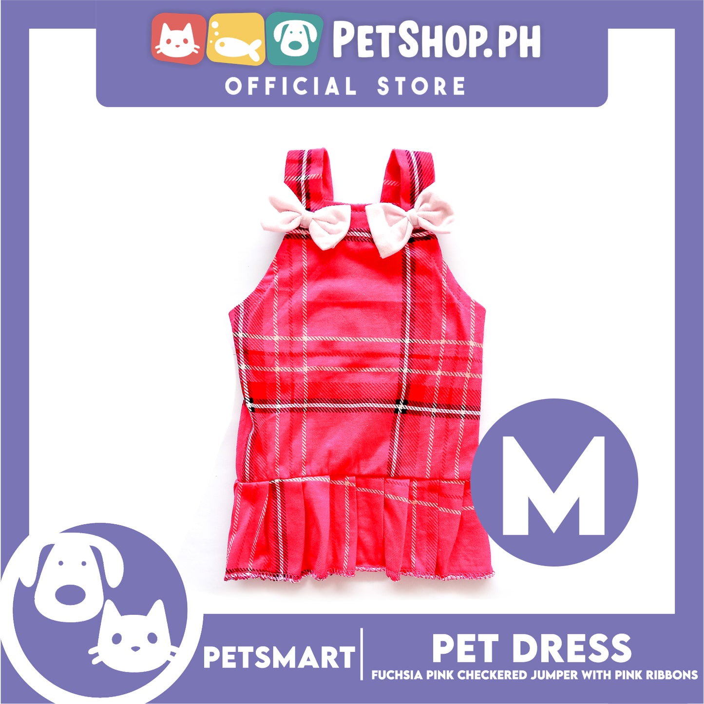 Pet Dress Fuchsia Pink Checkered Jumper with Ribbon Design DG-CTN142M (Medium) Perfect Fit For Dogs And Cats