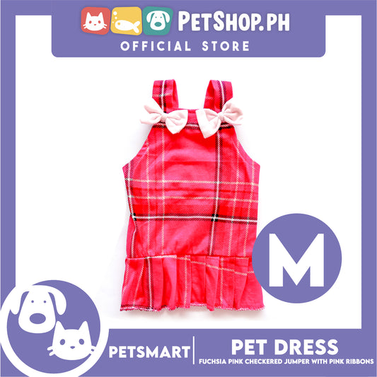 Pet Dress Fuchsia Pink Checkered Jumper with Ribbon Design DG-CTN142M (Medium) Perfect Fit For Dogs And Cats