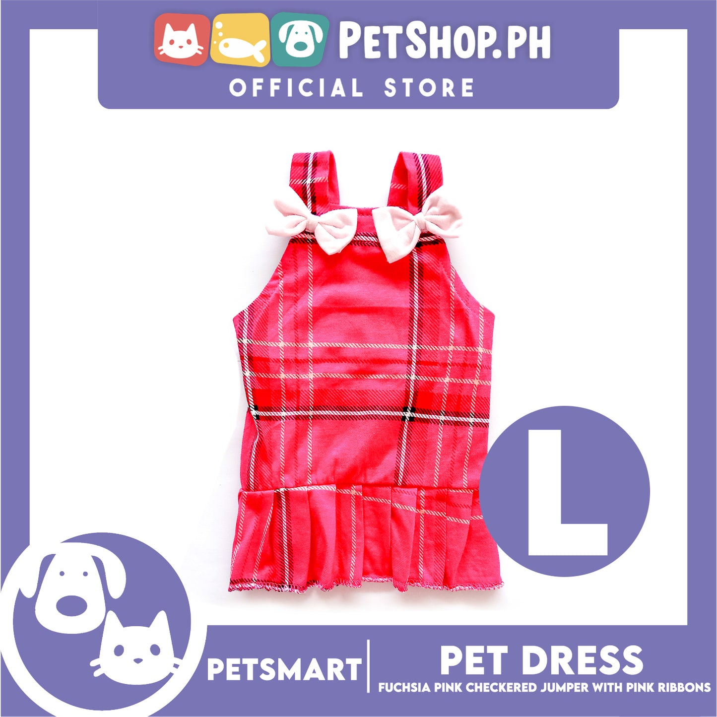 Pet Dress Fuchsia Pink Checkered Jumper with Ribbon Design DG-CTN142L (Large) Perfect Fit For Dogs And Cats