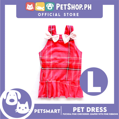 Pet Dress Fuchsia Pink Checkered Jumper with Ribbon Design DG-CTN142L (Large) Perfect Fit For Dogs And Cats