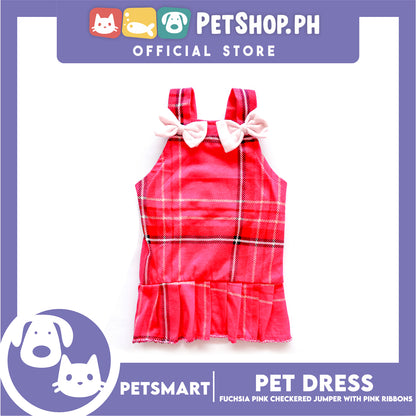 Pet Dress Fuchsia Pink Checkered Jumper with Ribbon Design DG-CTN142L (Large) Perfect Fit For Dogs And Cats