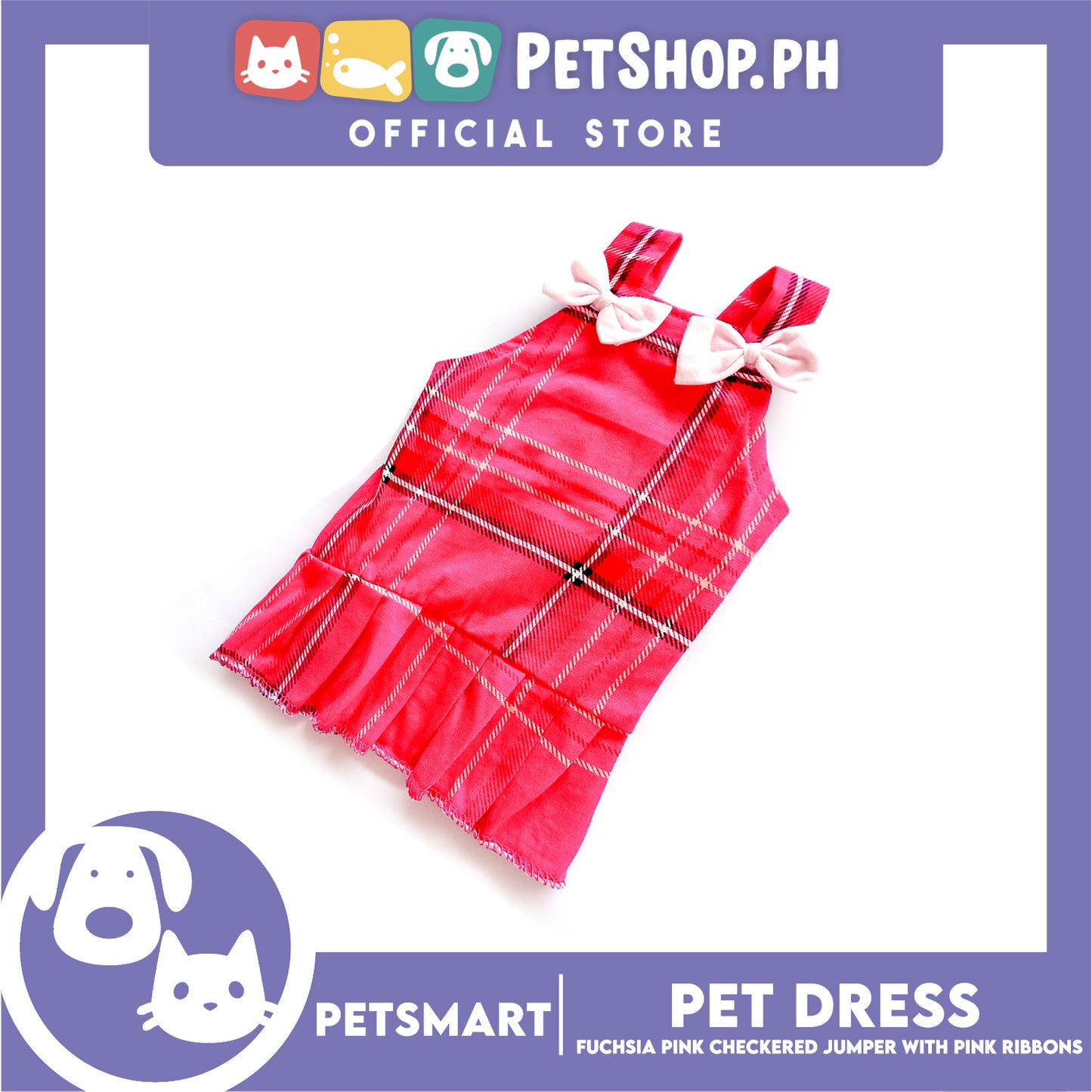 Pet Dress Fuchsia Pink Checkered Jumper with Ribbon Design DG-CTN142L (Large) Perfect Fit For Dogs And Cats