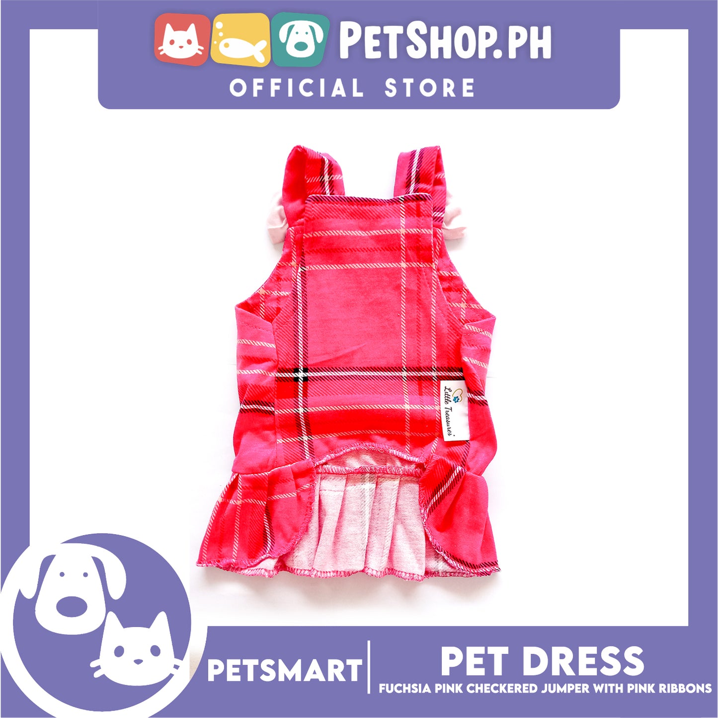 Pet Dress Fuchsia Pink Checkered Jumper with Ribbon Design DG-CTN142L (Large) Perfect Fit For Dogs And Cats
