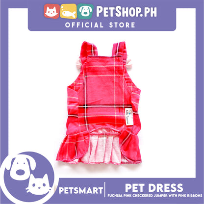 Pet Dress Fuchsia Pink Checkered Jumper with Ribbon Design DG-CTN142L (Large) Perfect Fit For Dogs And Cats