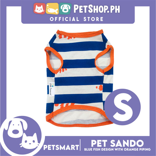 Pet Sando Stripe, Blue Fish Design with Orange Piping Color DG-CTN143S (Small) Perfect Fit For Dogs And Cats
