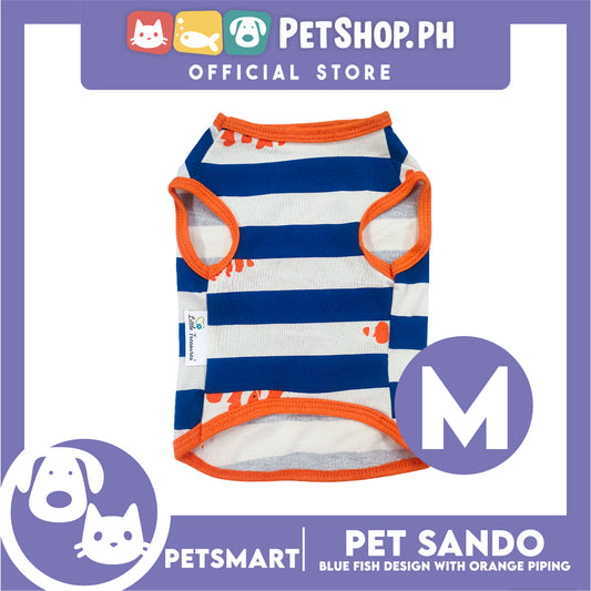 Pet Sando Stripe, Blue Fish Design with Orange Piping Color DG-CTN143M (Medium) Perfect Fit For Dogs And Cats