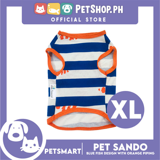 Pet Sando Stripe, Blue Fish Design with Orange Piping Color DG-CTN143XL (XL) Perfect Fit For Dogs And Cats