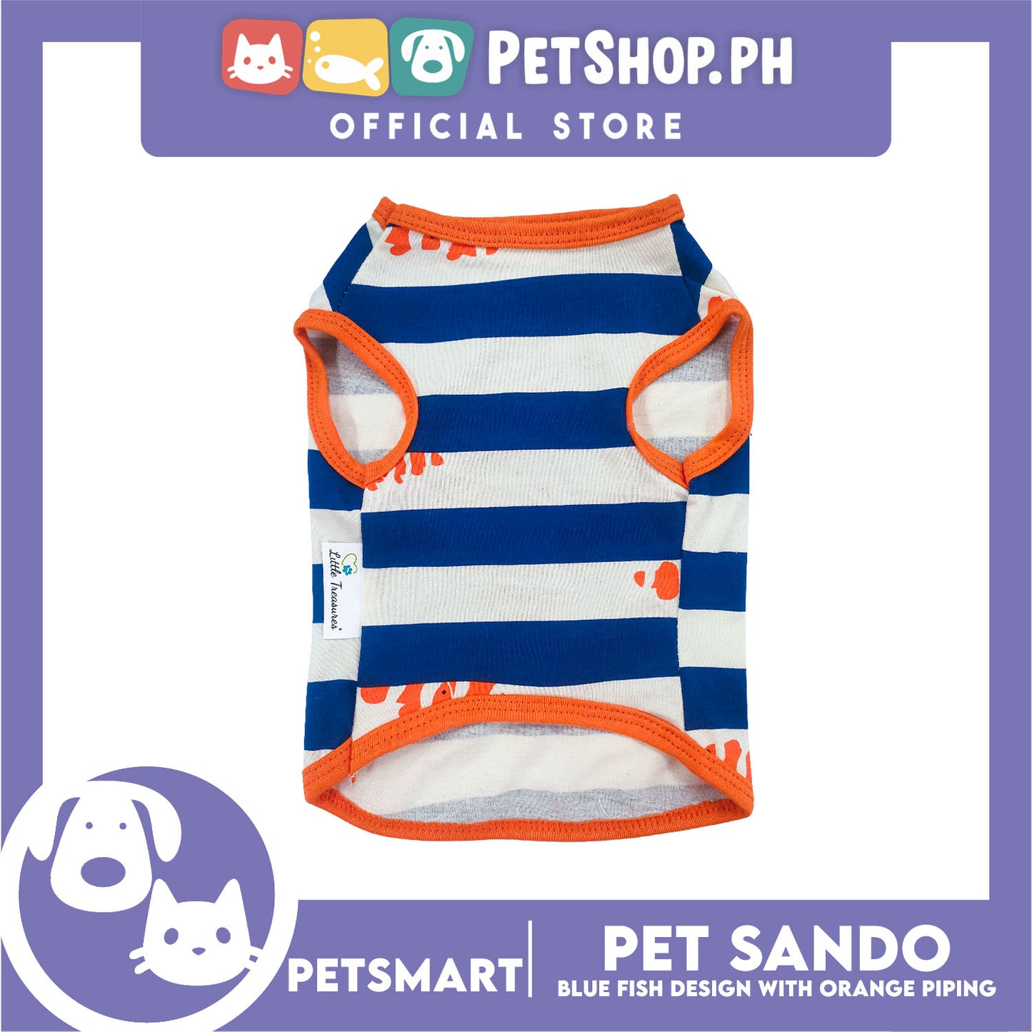 Pet Sando Stripe, Blue Fish Design with Orange Piping Color DG-CTN143XL (XL) Perfect Fit For Dogs And Cats