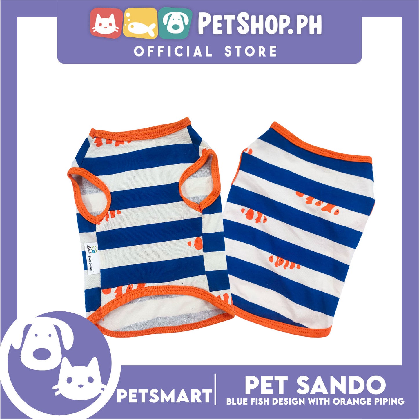 Pet Sando Stripe, Blue Fish Design with Orange Piping Color DG-CTN143XL (XL) Perfect Fit For Dogs And Cats