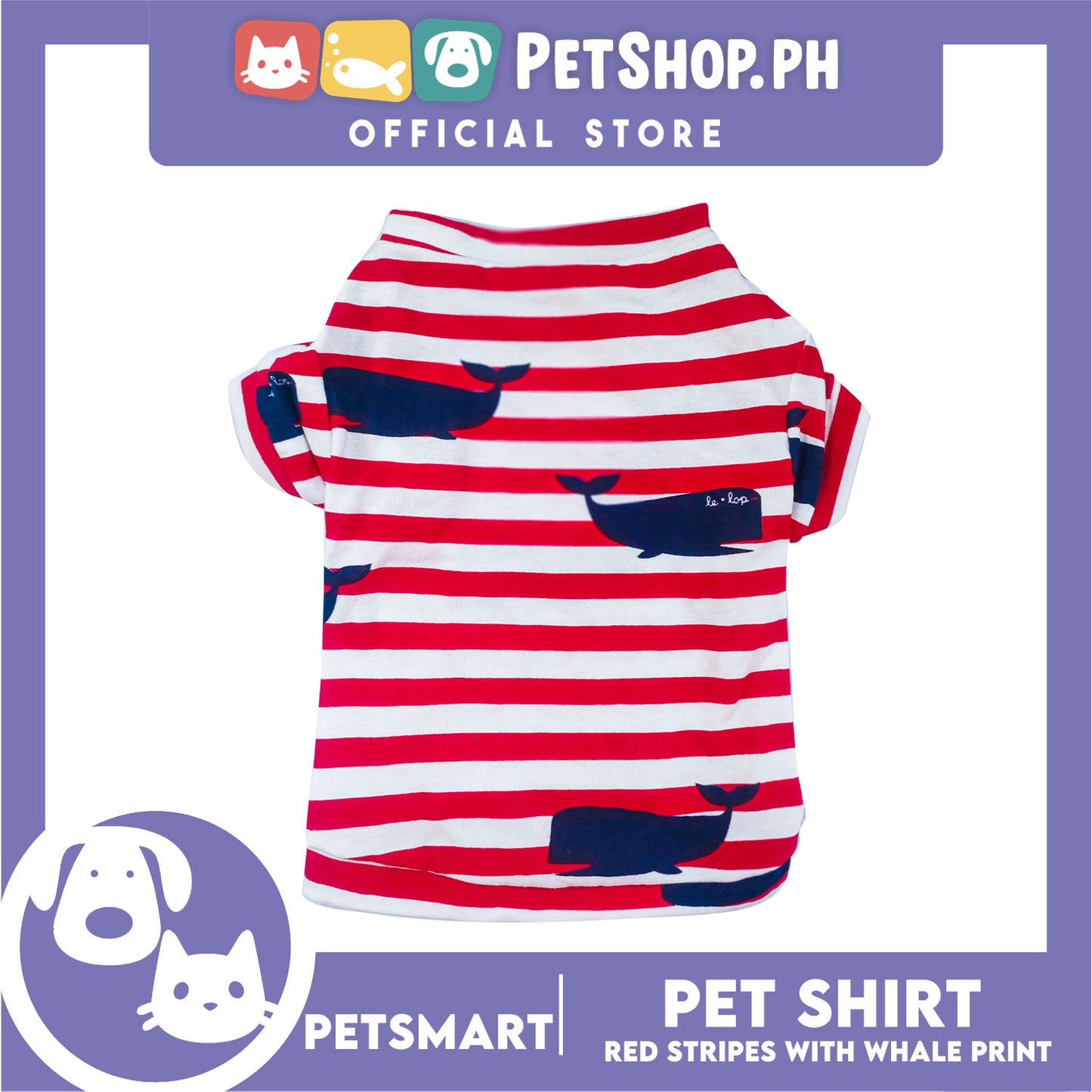 Pet Shirt Red Stripes with Whale Print Design DG-CTN150S (Small) Perfect Fit For Dogs And Cats