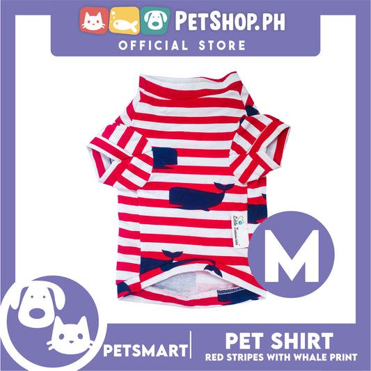 Pet Shirt Red Stripes with Whale Print Design DG-CTN150M (Medium) Perfect Fit For Dogs And Cats