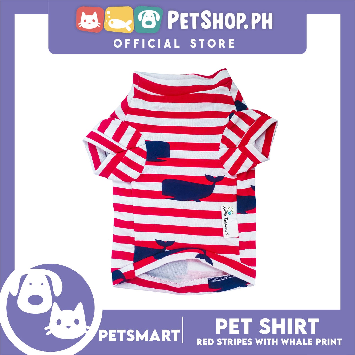 Pet Shirt Red Stripes with Whale Print Design DG-CTN150M (Medium) Perfect Fit For Dogs And Cats