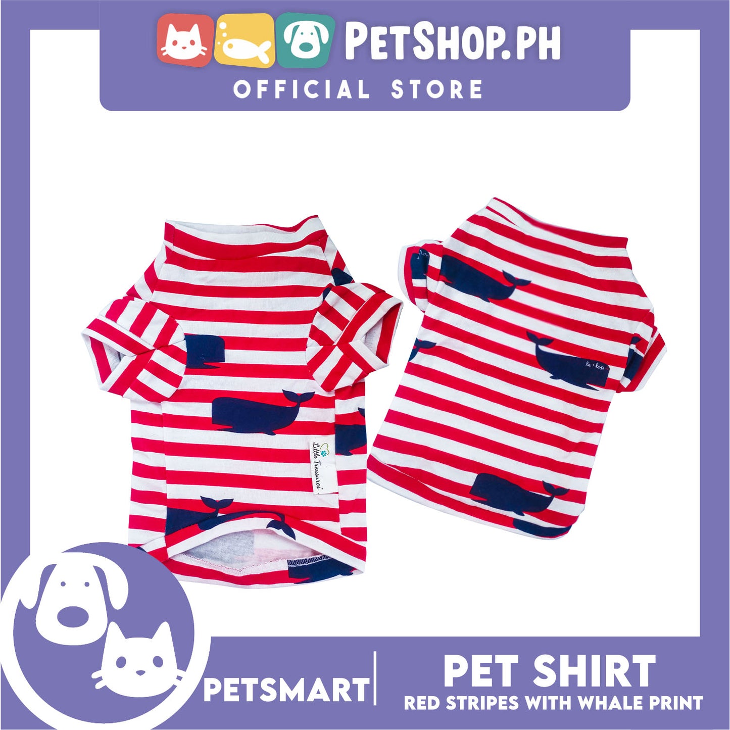 Pet Shirt Red Stripes with Whale Print Design DG-CTN150M (Medium) Perfect Fit For Dogs And Cats