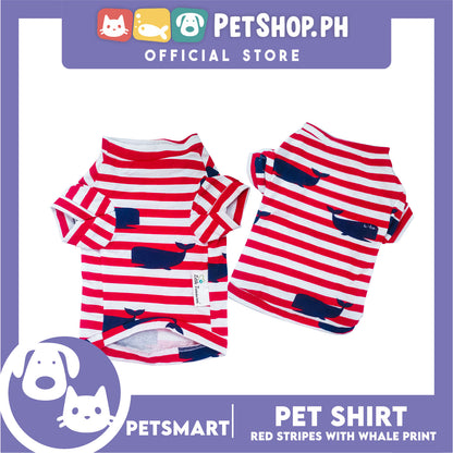Pet Shirt Red Stripes with Whale Print Design DG-CTN150M (Medium) Perfect Fit For Dogs And Cats