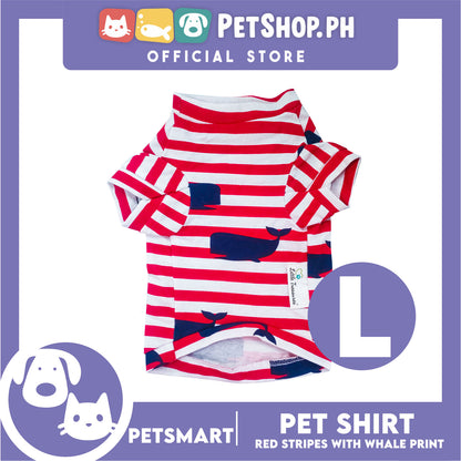 Pet Shirt Red Stripes with Whale Print Design DG-CTN150L (Large) Perfect Fit For Dogs And Cats