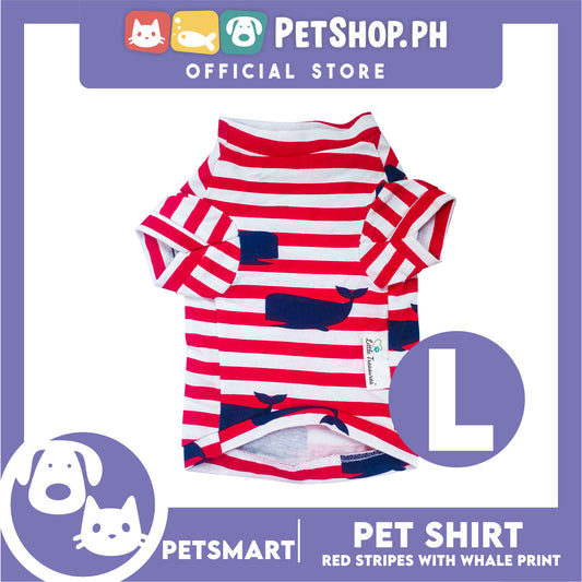 Pet Shirt Red Stripes with Whale Print Design DG-CTN150L (Large) Perfect Fit For Dogs And Cats