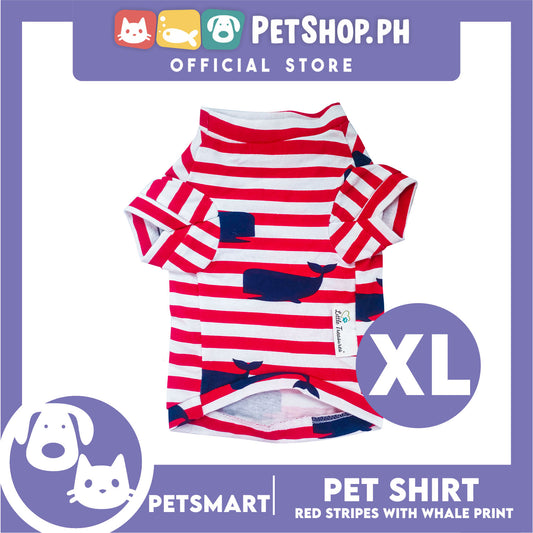 Pet Shirt Red Stripes with Whale Print Design DG-CTN150XL (XL) Perfect Fit For Dogs And Cats