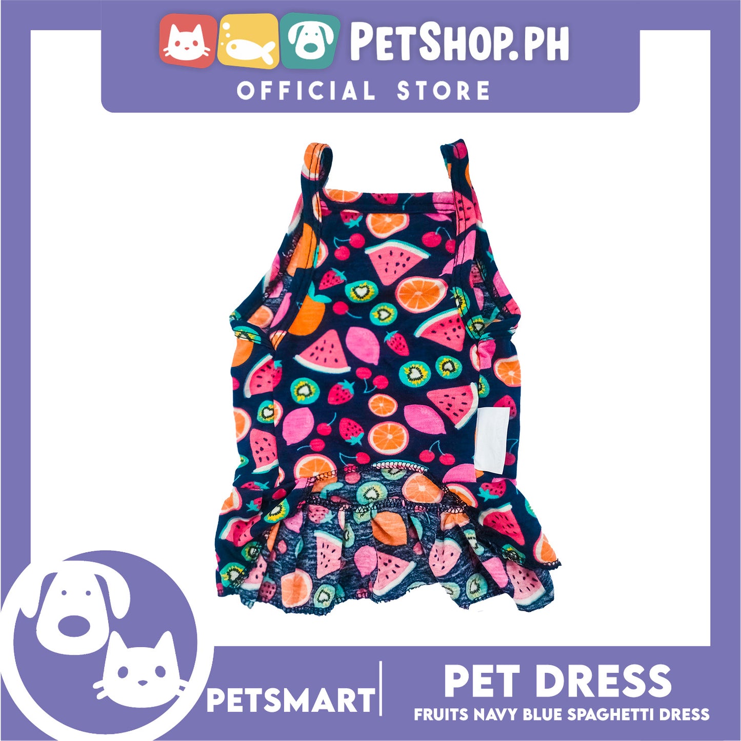 Pet Dress Fruits Design, Navy Blue Color Spaghetti Dress DG-CTN151S (Small) Perfect Fit For Dogs And Cats