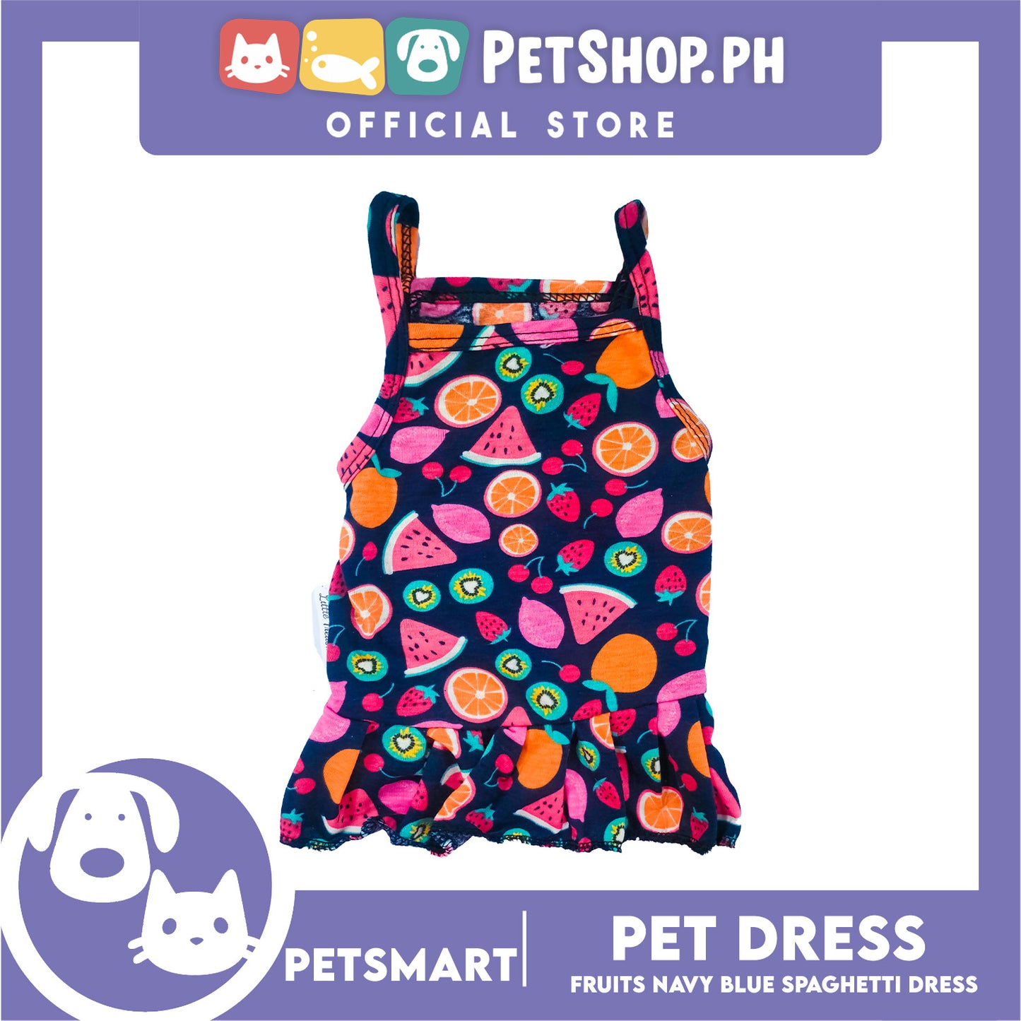 Pet Dress Fruits Design, Navy Blue Color Spaghetti Dress DG-CTN151S (Small) Perfect Fit For Dogs And Cats