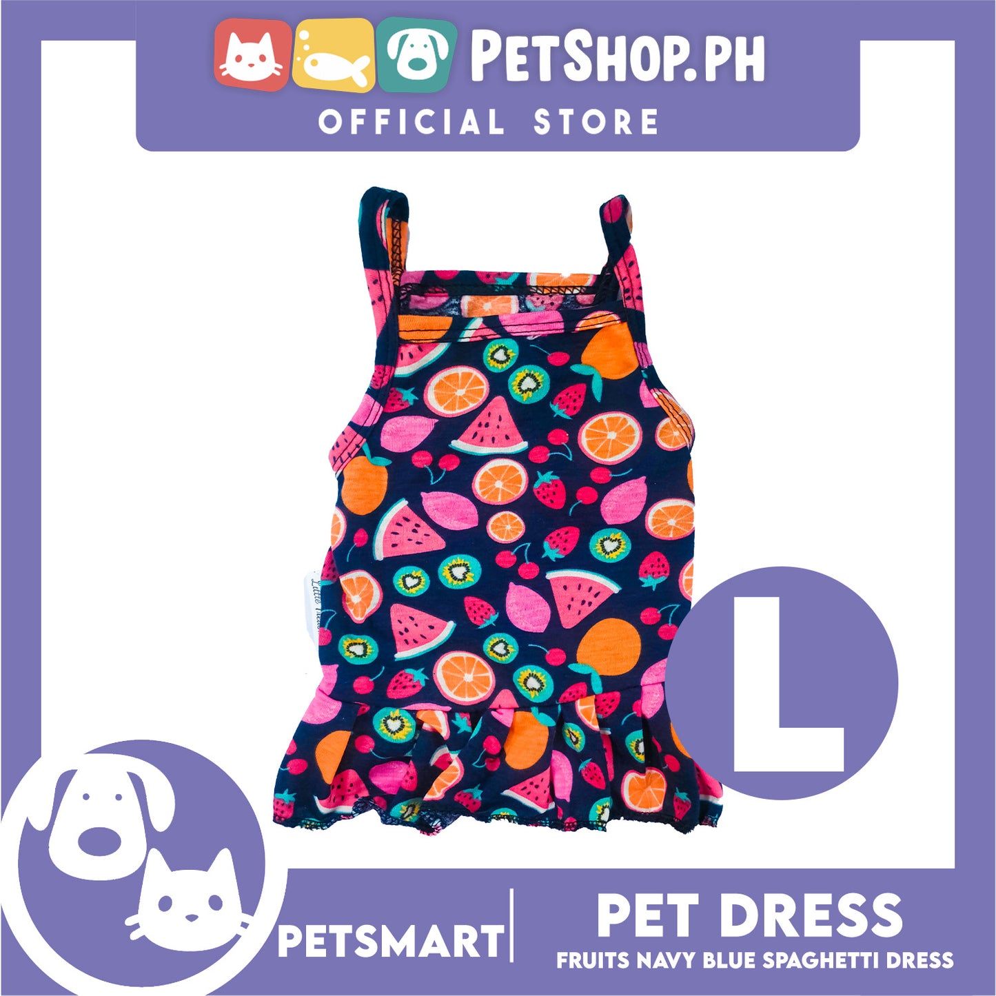 Pet Dress Fruits Design, Navy Blue Color Spaghetti Dress DG-CTN151L (Large) Perfect Fit For Dogs And Cats