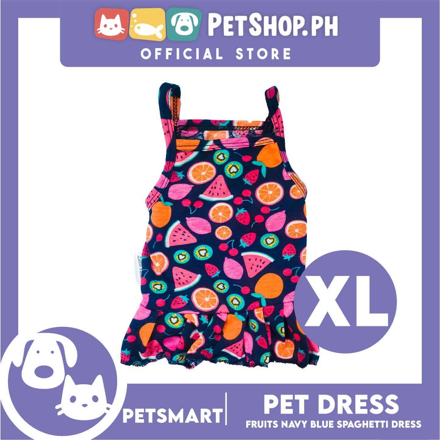 Pet Dress Fruits Design, Navy Blue Color Spaghetti Dress DG-CTN151XL (XL) Perfect Fit For Dogs And Cats