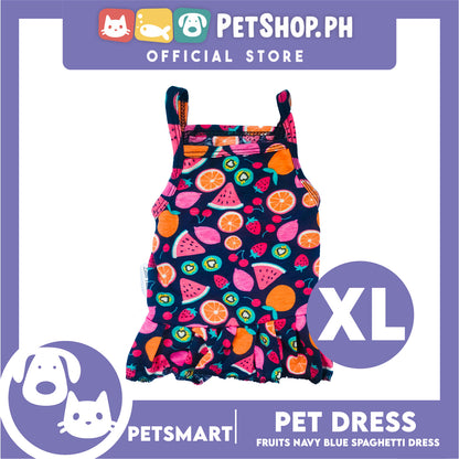 Pet Dress Fruits Design, Navy Blue Color Spaghetti Dress DG-CTN151XL (XL) Perfect Fit For Dogs And Cats