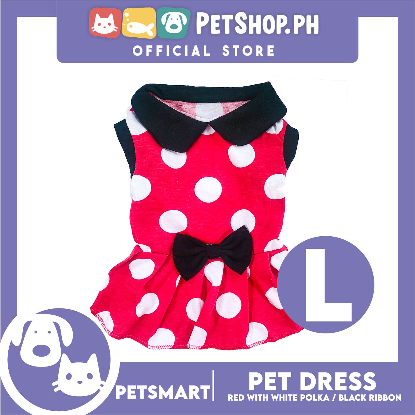 Pet Dress Red with White Polka and Ribbon Design DG-CTN152L (Large) Perfect Fit For Dogs And Cats