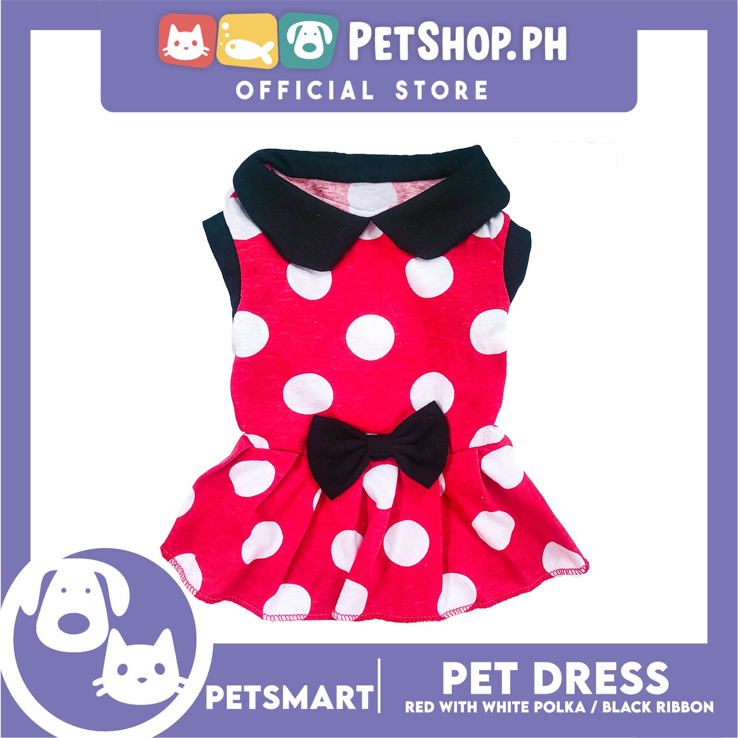 Pet Dress Red with White Polka and Ribbon Design DG-CTN152L (Large) Perfect Fit For Dogs And Cats