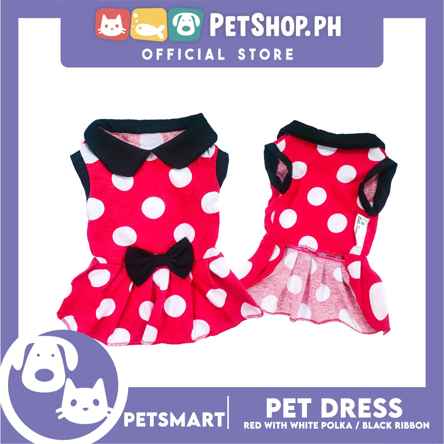 Pet Dress Red with White Polka and Ribbon Design DG-CTN152L (Large) Perfect Fit For Dogs And Cats