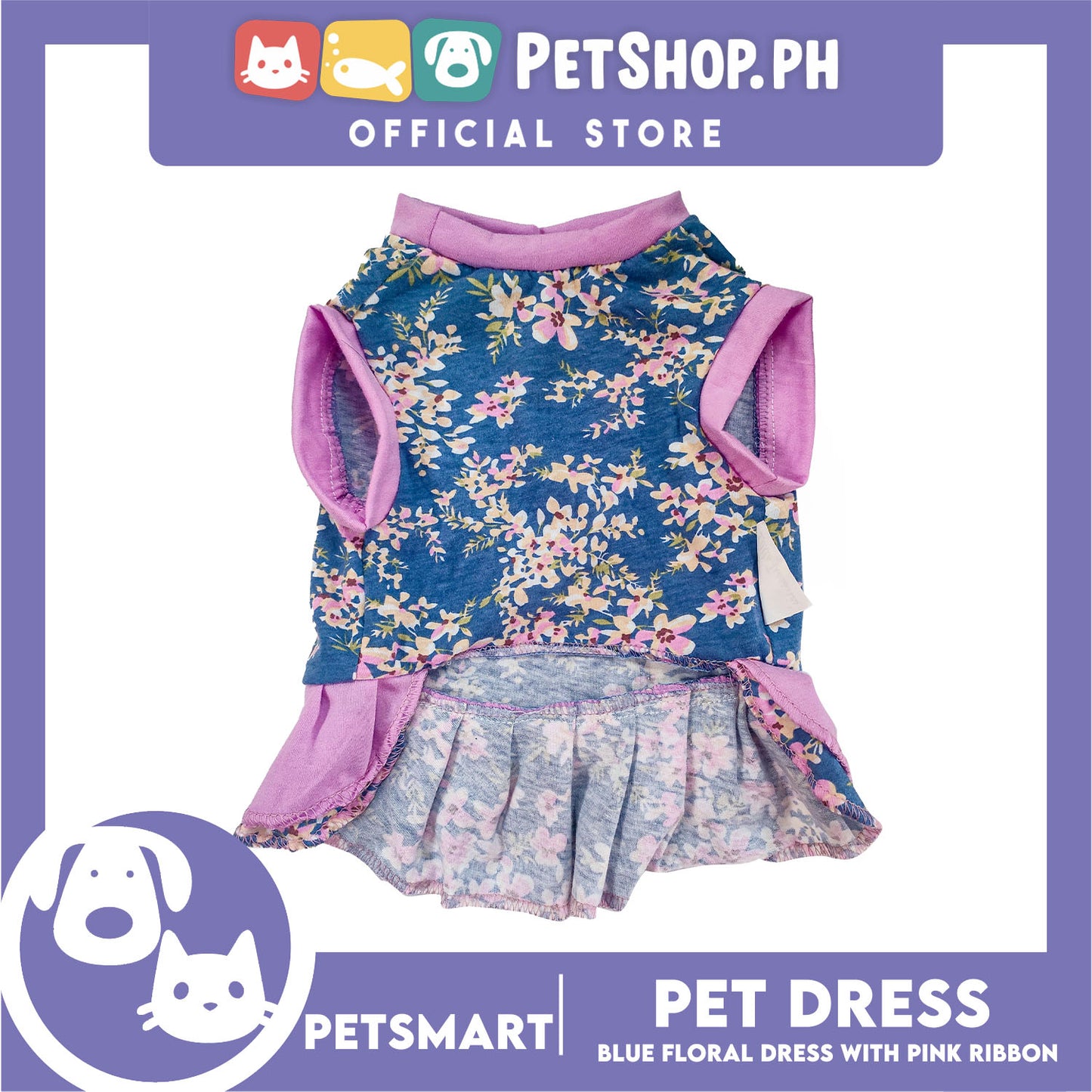 Pet Dress Blue Floral with Pink Ribbon Design DG-CTN153S (Small) Perfect Fit For Dogs And Cats