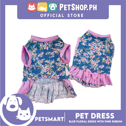 Pet Dress Blue Floral with Pink Ribbon Design DG-CTN153L (Large) Perfect Fit For Dogs And Cats