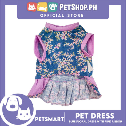 Pet Dress Blue Floral with Pink Ribbon Design DG-CTN153L (Large) Perfect Fit For Dogs And Cats