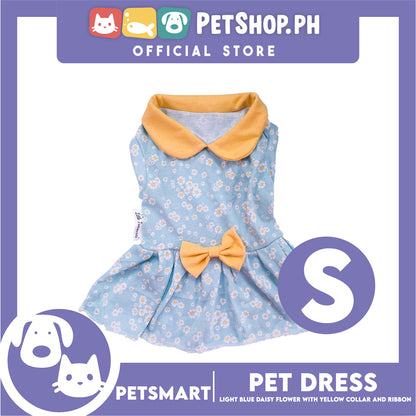 Pet Dress Light Blue Daisy Flower with Yellow Collar and Ribbon Design DG-CTN154S (Small) Perfect Fit For Dogs And Cats