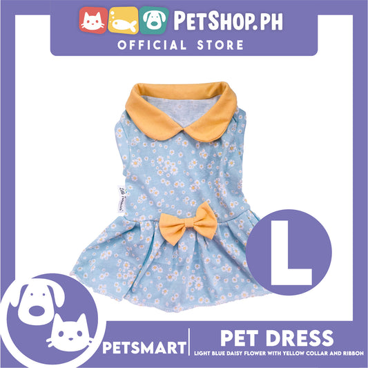 Pet Dress Light Blue Daisy Flower with Yellow Collar and Ribbon Design DG-CTN154L (Large) Perfect Fit For Dogs And Cats