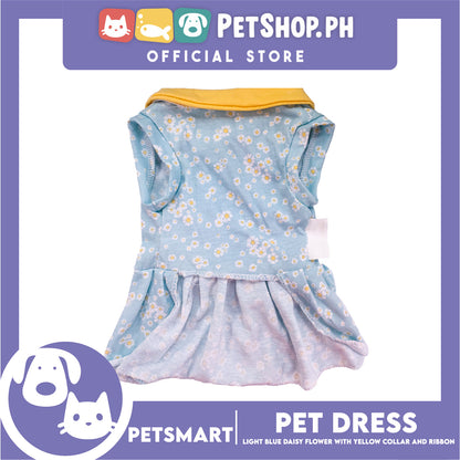Pet Dress Light Blue Daisy Flower with Yellow Collar and Ribbon Design DG-CTN154XL (XL) Perfect Fit For Dogs And Cats