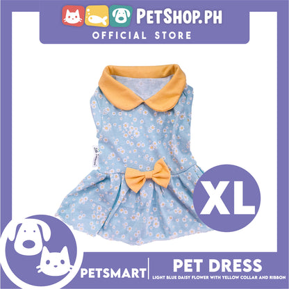 Pet Dress Light Blue Daisy Flower with Yellow Collar and Ribbon Design DG-CTN154XL (XL) Perfect Fit For Dogs And Cats