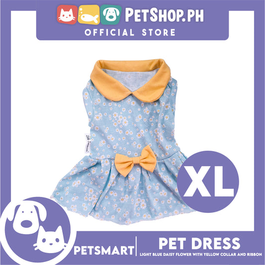 Pet Dress Light Blue Daisy Flower with Yellow Collar and Ribbon Design DG-CTN154XL (XL) Perfect Fit For Dogs And Cats