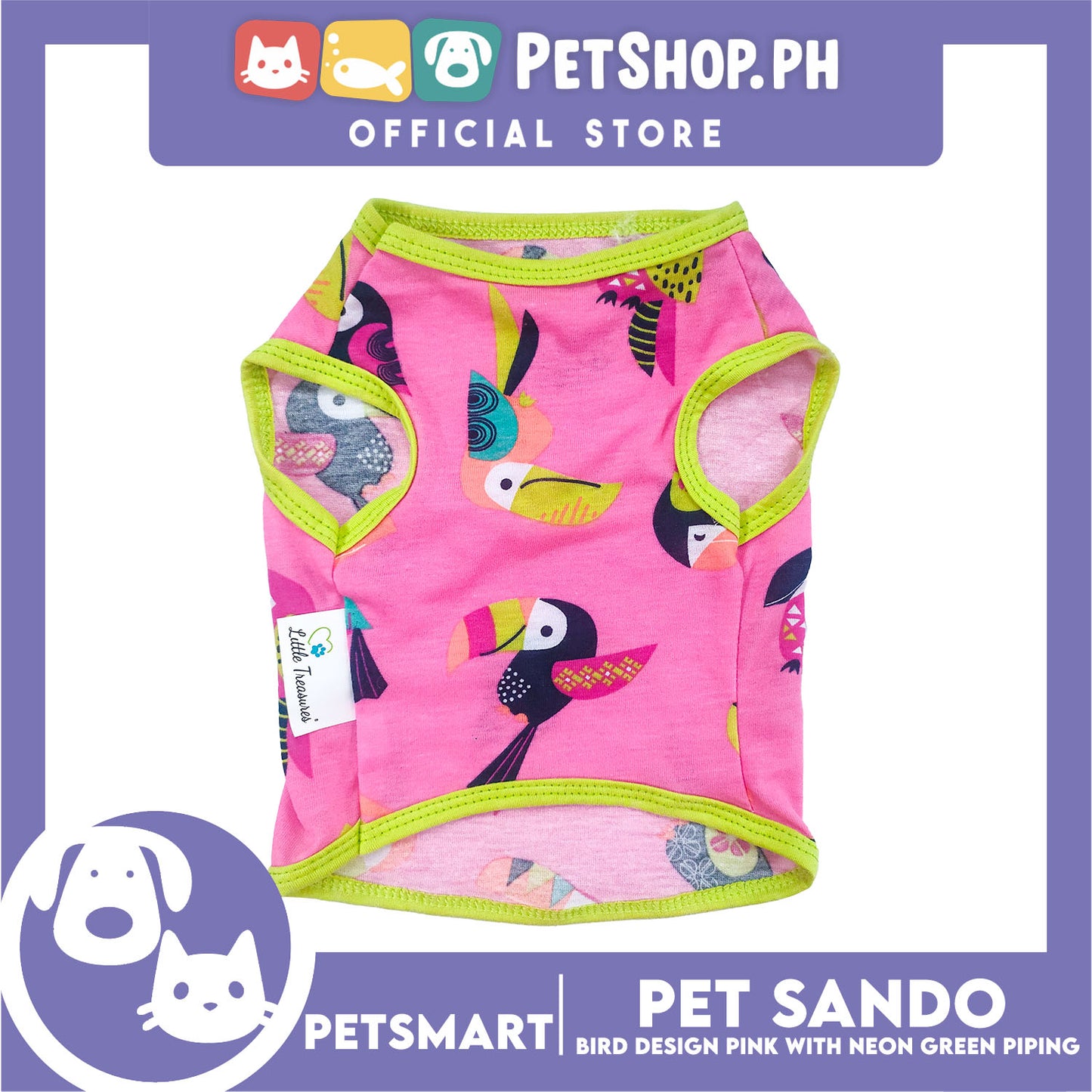 Pet Sando Parrot Bird Design, Pink with Neon Green Piping Color DG-CTN148L (Large) Perfect Fit For Dogs And Cats