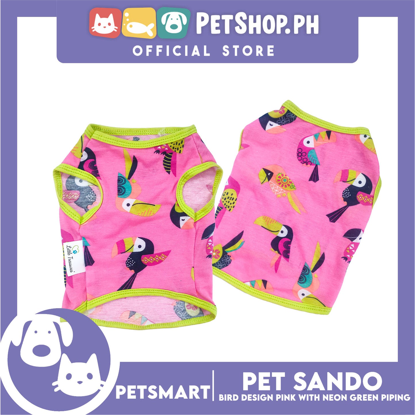 Pet Sando Parrot Bird Design, Pink with Neon Green Piping Color DG-CTN148L (Large) Perfect Fit For Dogs And Cats